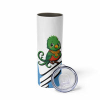 Guatemala Cute Quetzal Bird Skinny Tumbler with Blue White Flag Colors and Tribal Pattern Design - Wonder Print Shop