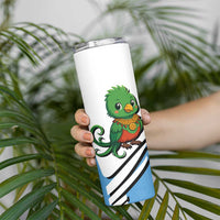 Guatemala Cute Quetzal Bird Skinny Tumbler with Blue White Flag Colors and Tribal Pattern Design - Wonder Print Shop