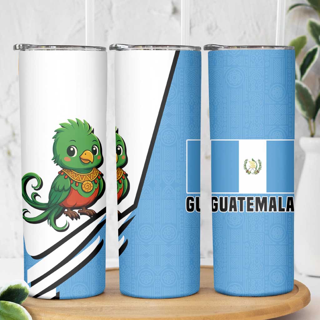 Guatemala Cute Quetzal Bird Skinny Tumbler with Blue White Flag Colors and Tribal Pattern Design - Wonder Print Shop