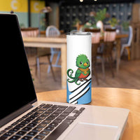 Guatemala Cute Quetzal Bird Skinny Tumbler with Blue White Flag Colors and Tribal Pattern Design - Wonder Print Shop