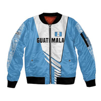 Guatemala Cute Quetzal Bird Sleeve Zip Bomber Jacket with Blue White Flag Colors and Tribal Pattern Design - Wonder Print Shop
