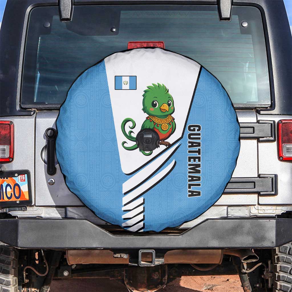 Guatemala Cute Quetzal Bird Spare Tire Cover with Blue White Flag Colors and Tribal Pattern Design - Wonder Print Shop