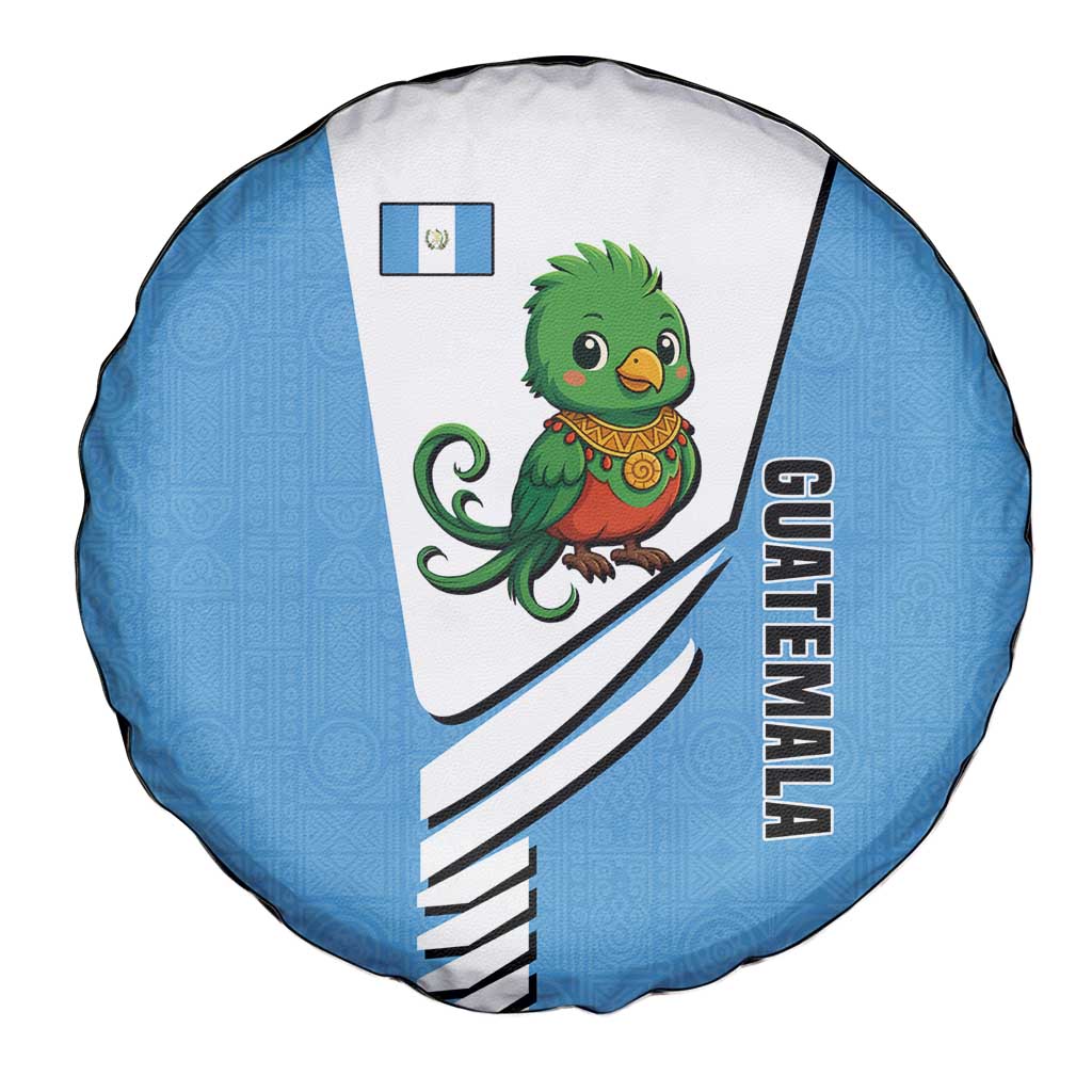 Guatemala Cute Quetzal Bird Spare Tire Cover with Blue White Flag Colors and Tribal Pattern Design - Wonder Print Shop