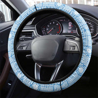 Guatemala Cute Quetzal Bird Steering Wheel Cover with Blue White Flag Colors and Tribal Pattern Design - Wonder Print Shop