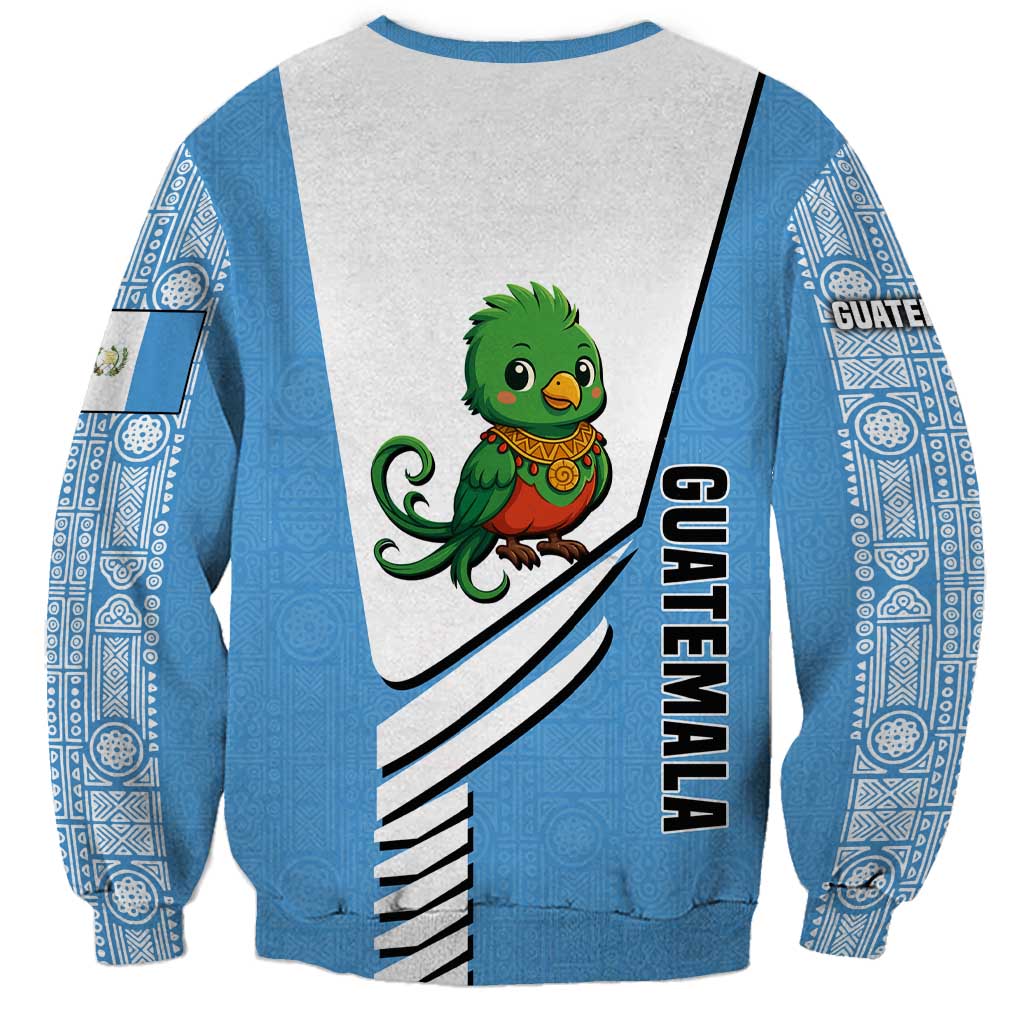 Guatemala Cute Quetzal Bird Sweatshirt with Blue White Flag Colors and Tribal Pattern Design - Wonder Print Shop