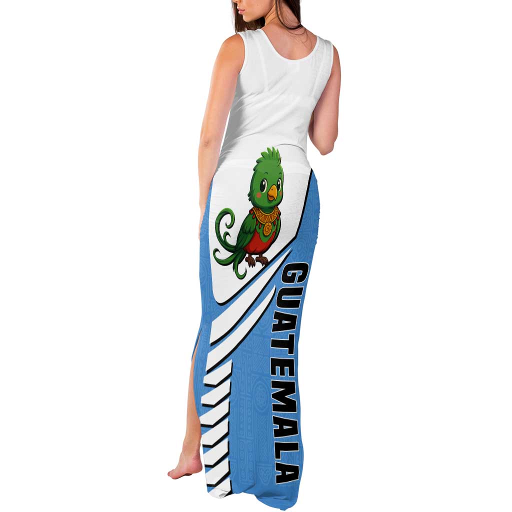 Guatemala Cute Quetzal Bird Tank Maxi Dress with Blue White Flag Colors and Tribal Pattern Design - Wonder Print Shop