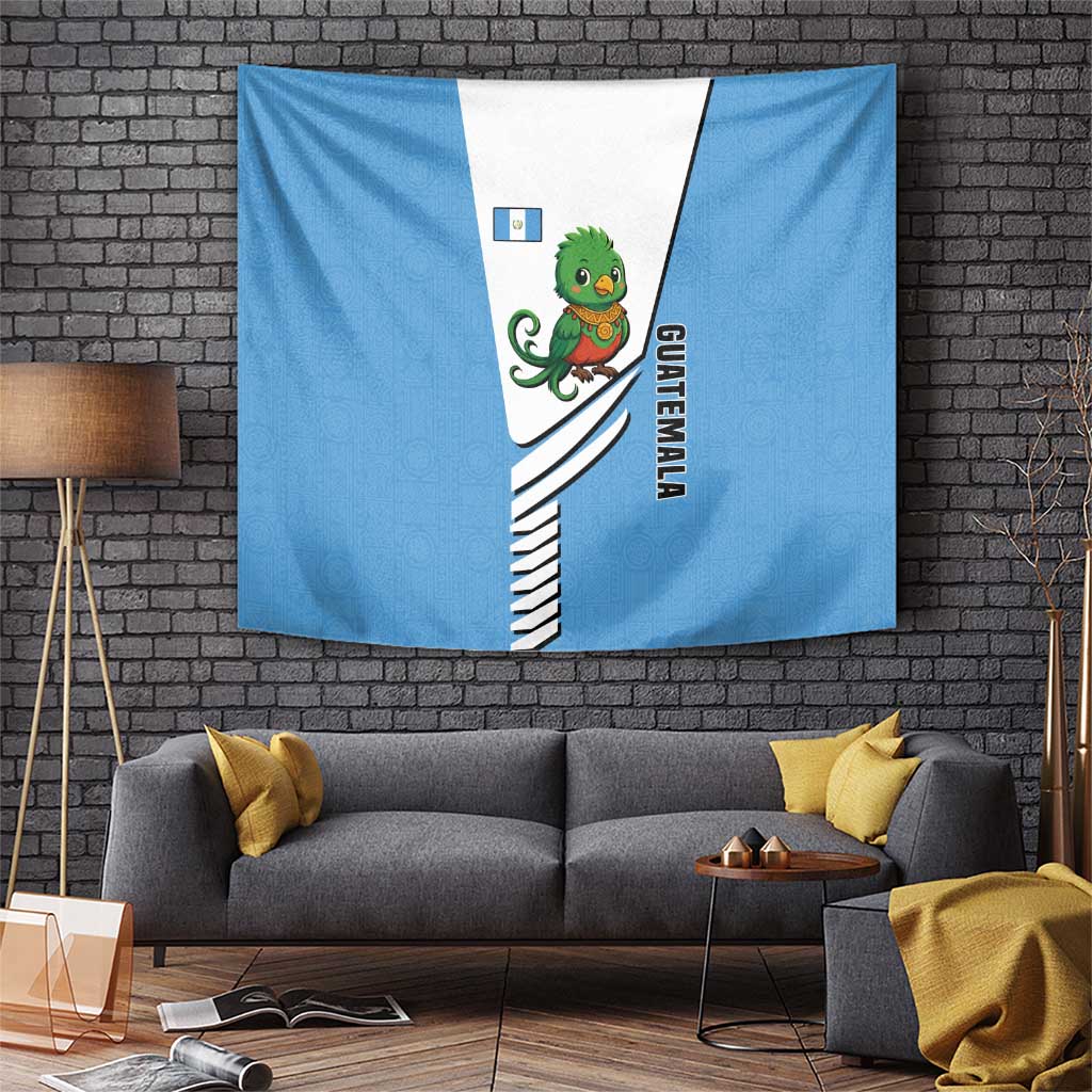 Guatemala Cute Quetzal Bird Tapestry with Blue White Flag Colors and Tribal Pattern Design - Wonder Print Shop