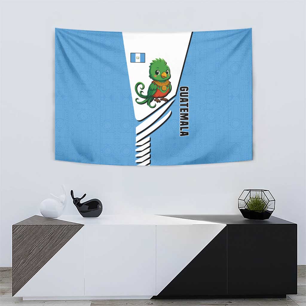 Guatemala Cute Quetzal Bird Tapestry with Blue White Flag Colors and Tribal Pattern Design - Wonder Print Shop