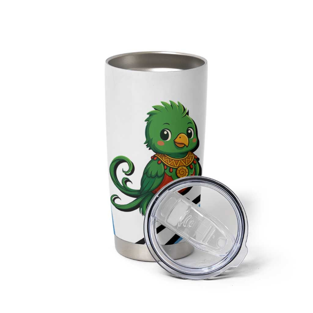 Guatemala Cute Quetzal Bird Tumbler Cup with Blue White Flag Colors and Tribal Pattern Design - Wonder Print Shop