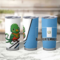 Guatemala Cute Quetzal Bird Tumbler Cup with Blue White Flag Colors and Tribal Pattern Design - Wonder Print Shop