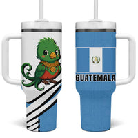 Guatemala Cute Quetzal Bird Tumbler With Handle with Blue White Flag Colors and Tribal Pattern Design - Wonder Print Shop