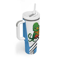 Guatemala Cute Quetzal Bird Tumbler With Handle with Blue White Flag Colors and Tribal Pattern Design - Wonder Print Shop