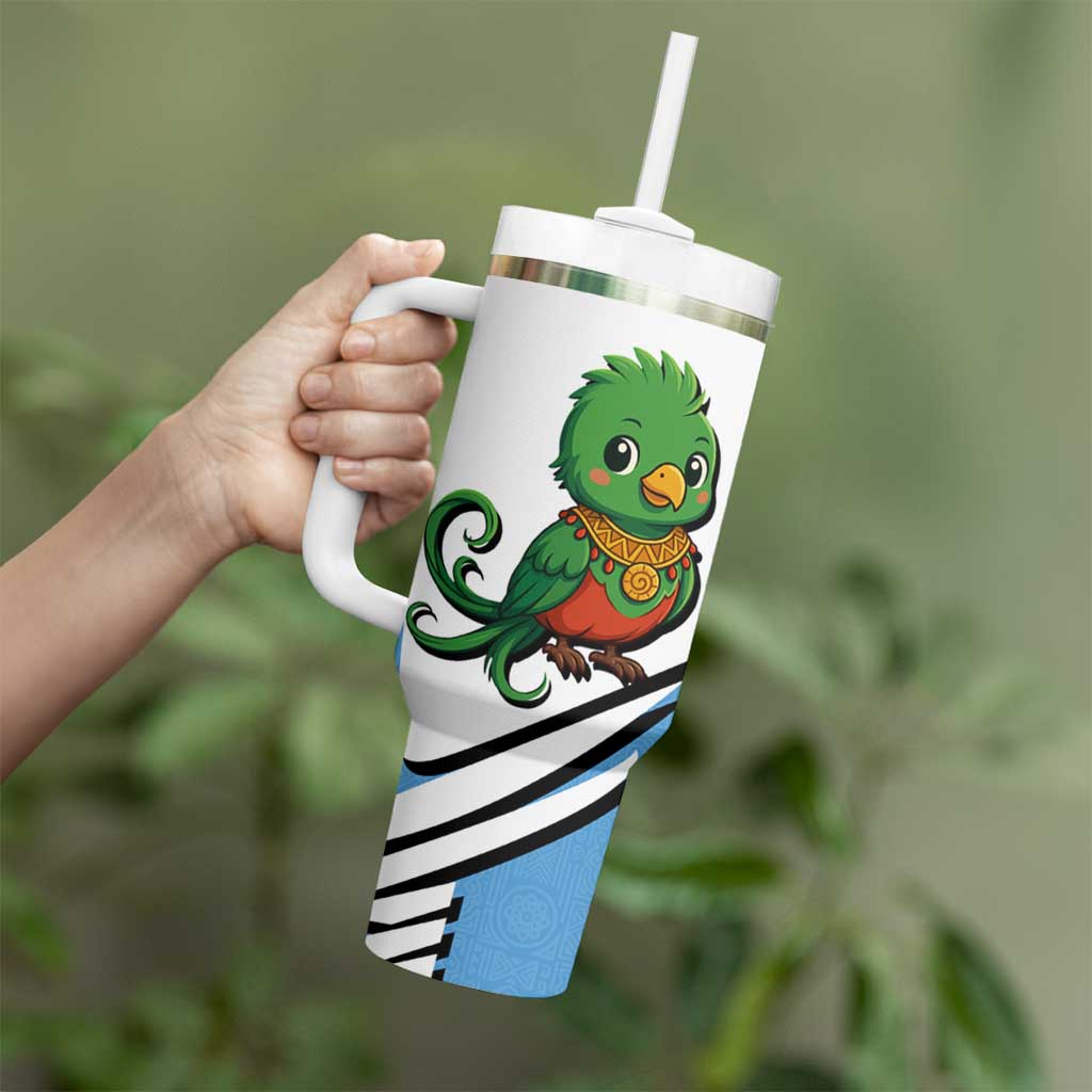 Guatemala Cute Quetzal Bird Tumbler With Handle with Blue White Flag Colors and Tribal Pattern Design - Wonder Print Shop