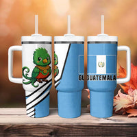 Guatemala Cute Quetzal Bird Tumbler With Handle with Blue White Flag Colors and Tribal Pattern Design - Wonder Print Shop