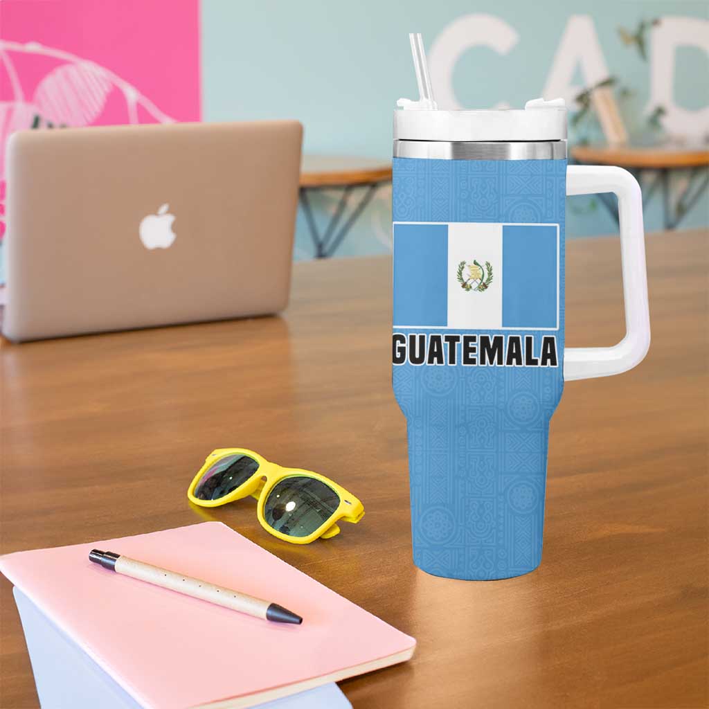 Guatemala Cute Quetzal Bird Tumbler With Handle with Blue White Flag Colors and Tribal Pattern Design - Wonder Print Shop