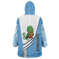 Guatemala Cute Quetzal Bird Wearable Blanket Hoodie with Blue White Flag Colors and Tribal Pattern Design - Wonder Print Shop