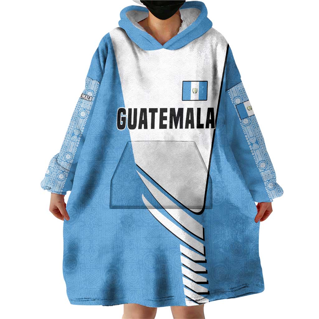 Guatemala Cute Quetzal Bird Wearable Blanket Hoodie with Blue White Flag Colors and Tribal Pattern Design - Wonder Print Shop