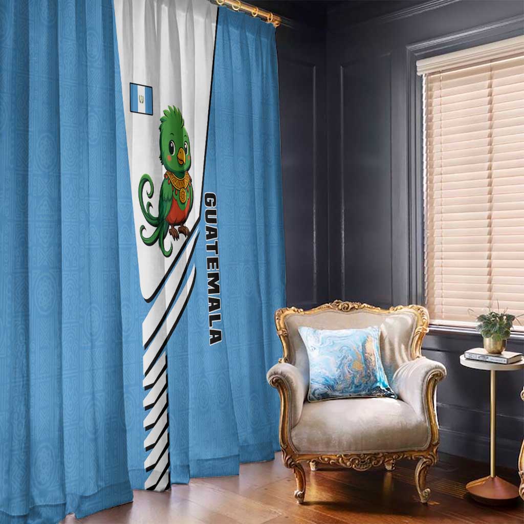 Guatemala Cute Quetzal Bird Window Curtain with Blue White Flag Colors and Tribal Pattern Design - Wonder Print Shop