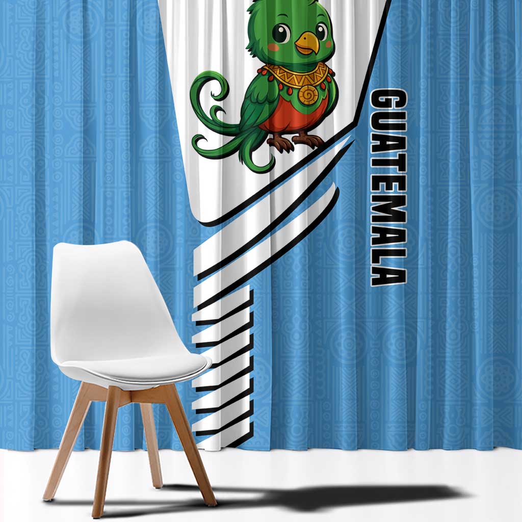 Guatemala Cute Quetzal Bird Window Curtain with Blue White Flag Colors and Tribal Pattern Design - Wonder Print Shop