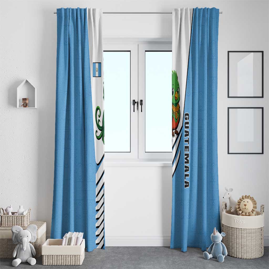 Guatemala Cute Quetzal Bird Window Curtain with Blue White Flag Colors and Tribal Pattern Design - Wonder Print Shop