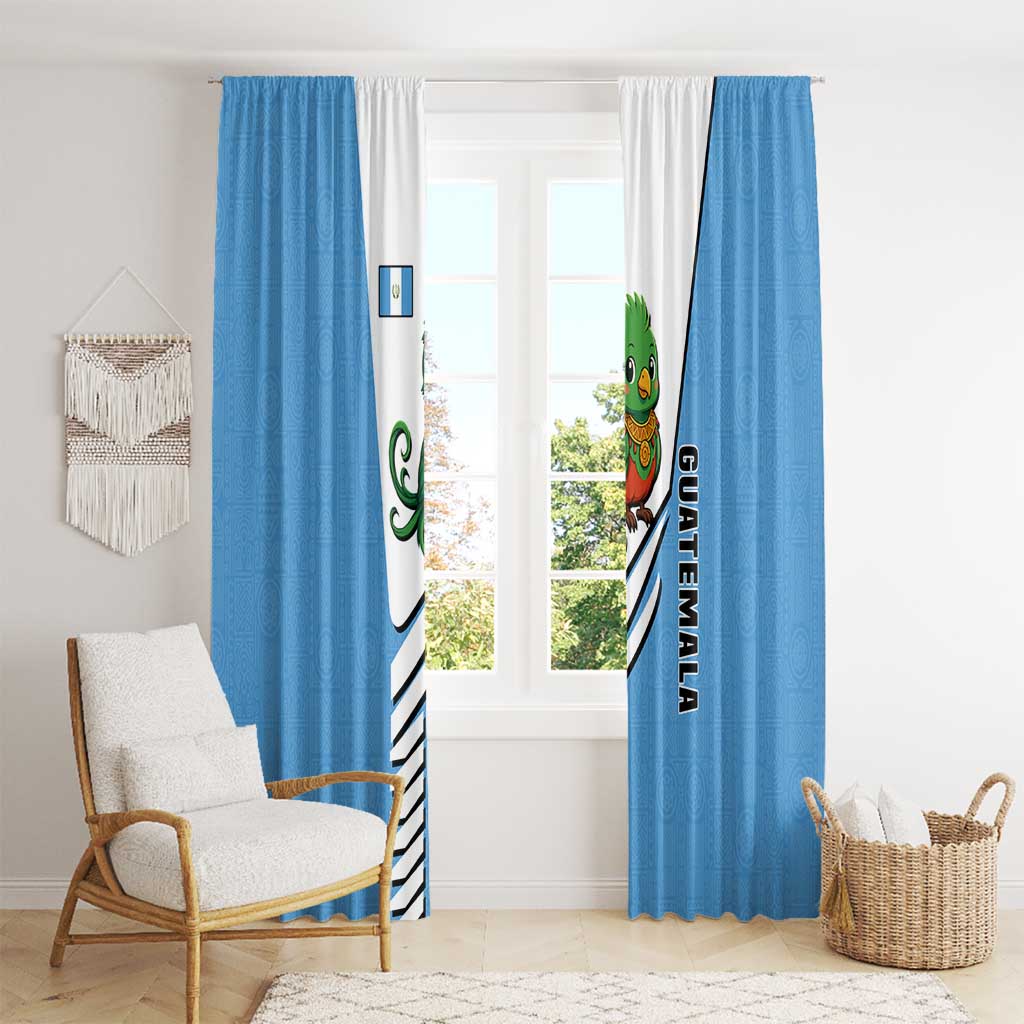 Guatemala Cute Quetzal Bird Window Curtain with Blue White Flag Colors and Tribal Pattern Design - Wonder Print Shop