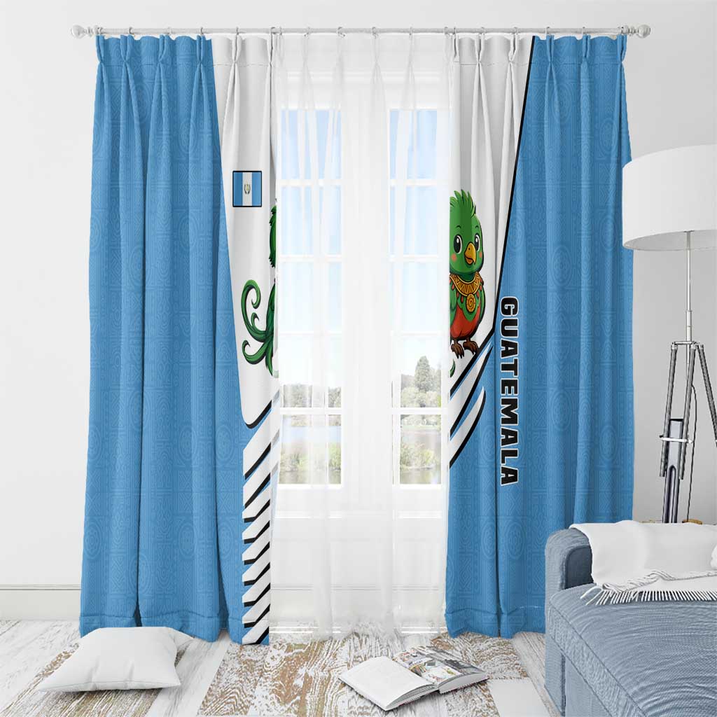 Guatemala Cute Quetzal Bird Window Curtain with Blue White Flag Colors and Tribal Pattern Design - Wonder Print Shop