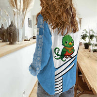 Guatemala Cute Quetzal Bird Women Casual Shirt with Blue White Flag Colors and Tribal Pattern Design - Wonder Print Shop