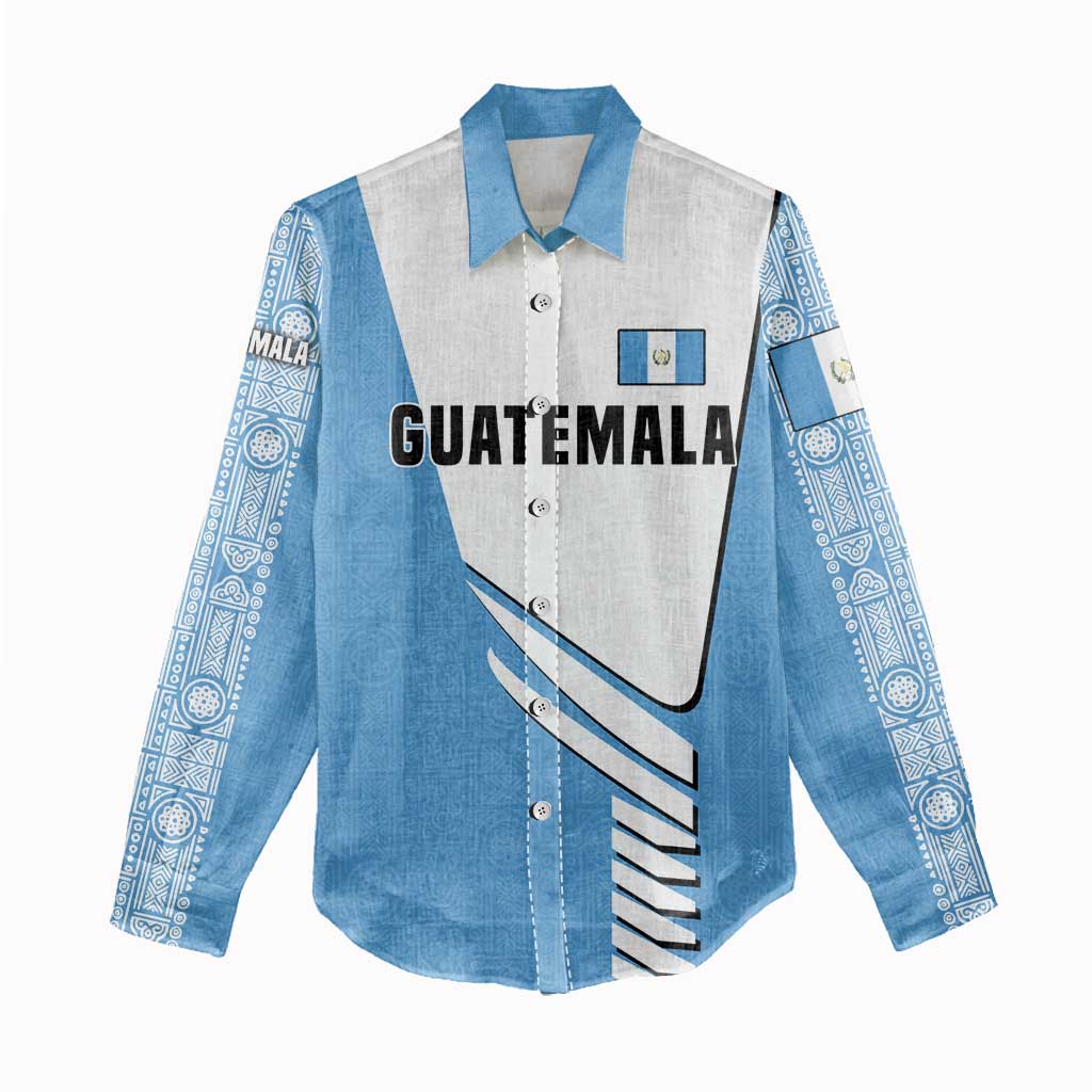 Guatemala Cute Quetzal Bird Women Casual Shirt with Blue White Flag Colors and Tribal Pattern Design - Wonder Print Shop