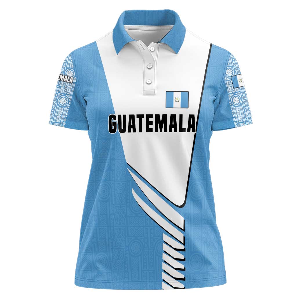 Guatemala Cute Quetzal Bird Women Polo Shirt with Blue White Flag Colors and Tribal Pattern Design - Wonder Print Shop