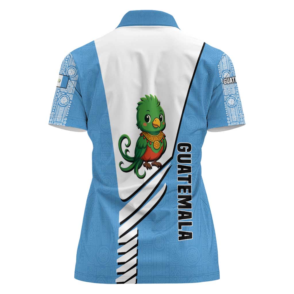 Guatemala Cute Quetzal Bird Women Polo Shirt with Blue White Flag Colors and Tribal Pattern Design - Wonder Print Shop