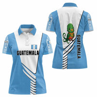 Guatemala Cute Quetzal Bird Women Polo Shirt with Blue White Flag Colors and Tribal Pattern Design - Wonder Print Shop