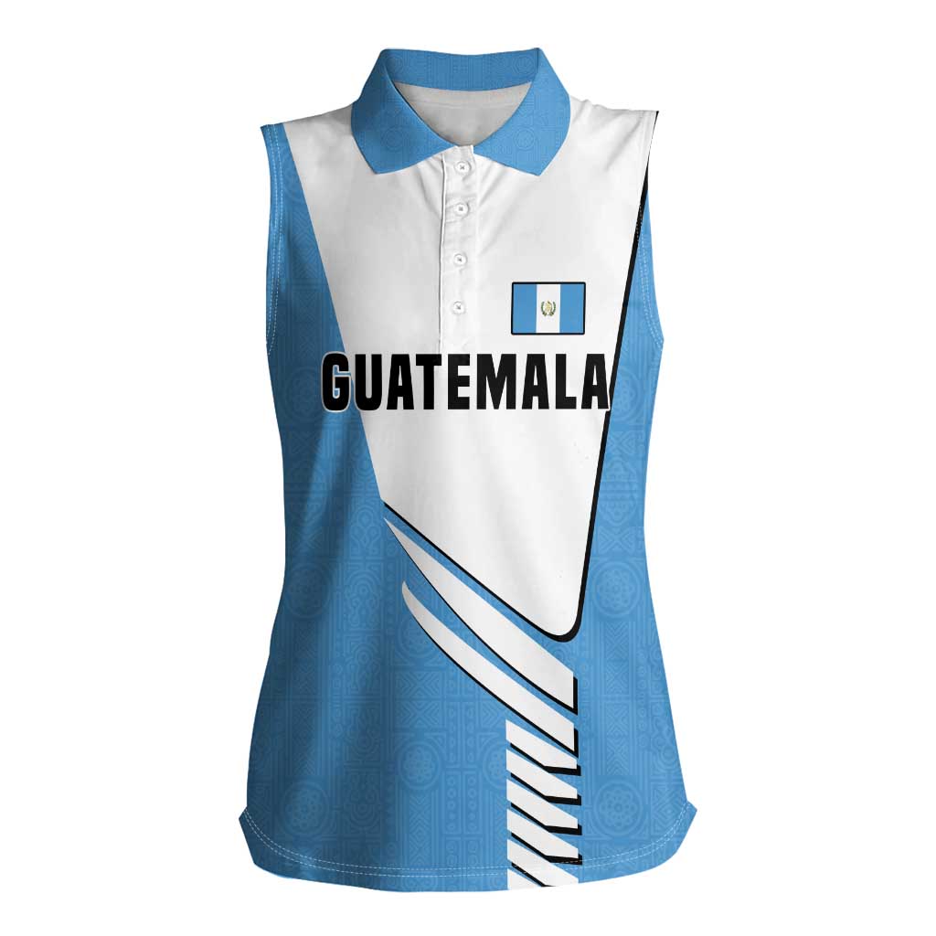 Guatemala Cute Quetzal Bird Women Sleeveless Polo Shirt with Blue White Flag Colors and Tribal Pattern Design - Wonder Print Shop