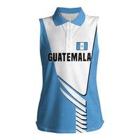 Guatemala Cute Quetzal Bird Women Sleeveless Polo Shirt with Blue White Flag Colors and Tribal Pattern Design - Wonder Print Shop