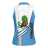 Guatemala Cute Quetzal Bird Women Sleeveless Polo Shirt with Blue White Flag Colors and Tribal Pattern Design - Wonder Print Shop