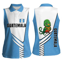 Guatemala Cute Quetzal Bird Women Sleeveless Polo Shirt with Blue White Flag Colors and Tribal Pattern Design - Wonder Print Shop
