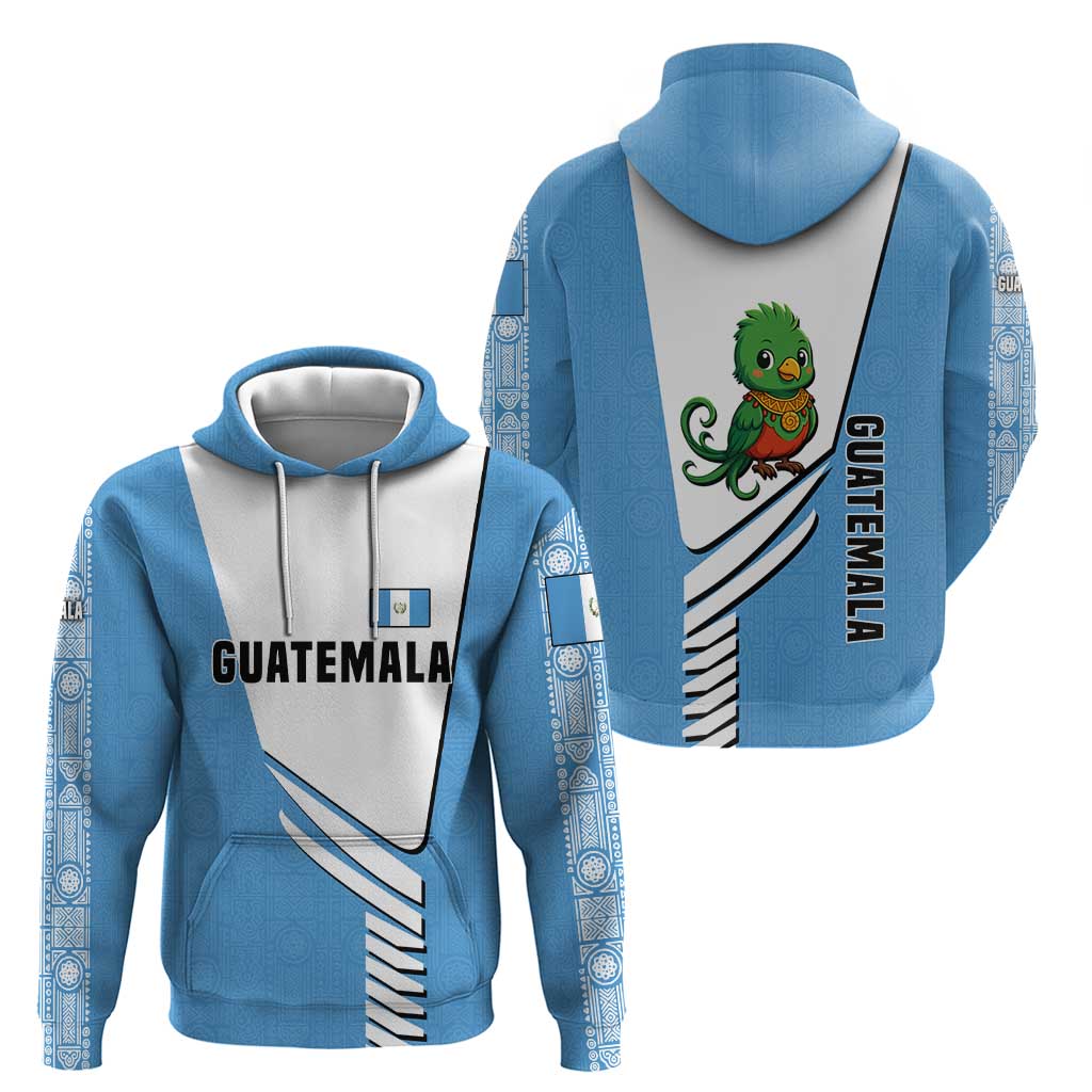 Guatemala Cute Quetzal Bird Zip Hoodie with Blue White Flag Colors and Tribal Pattern Design - Wonder Print Shop