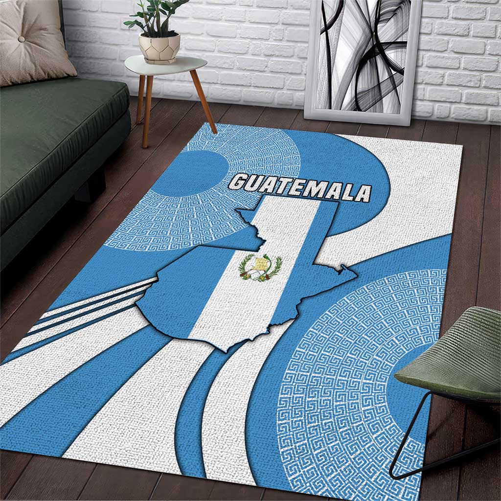 Guatemala Flag Map Area Rug with Blue White Swirl and Geometric Pattern Design - Wonder Print Shop