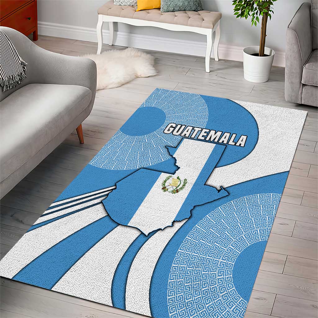 Guatemala Flag Map Area Rug with Blue White Swirl and Geometric Pattern Design - Wonder Print Shop