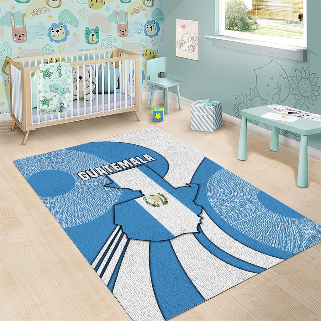 Guatemala Flag Map Area Rug with Blue White Swirl and Geometric Pattern Design - Wonder Print Shop