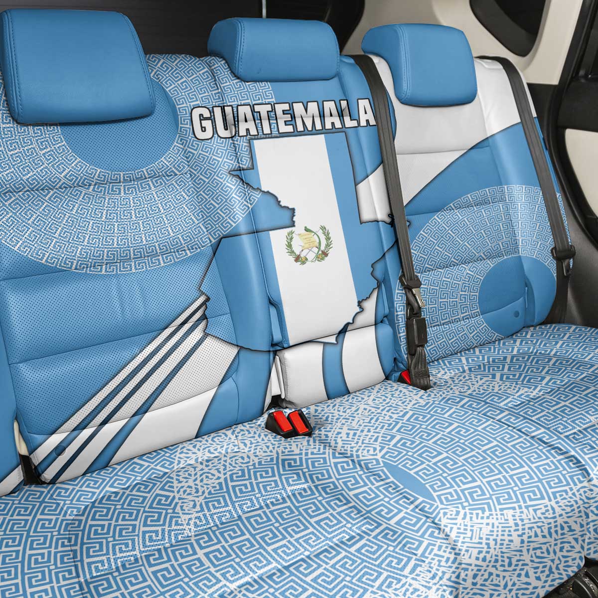 Guatemala Flag Map Back Car Seat Cover with Blue White Swirl and Geometric Pattern Design - Wonder Print Shop