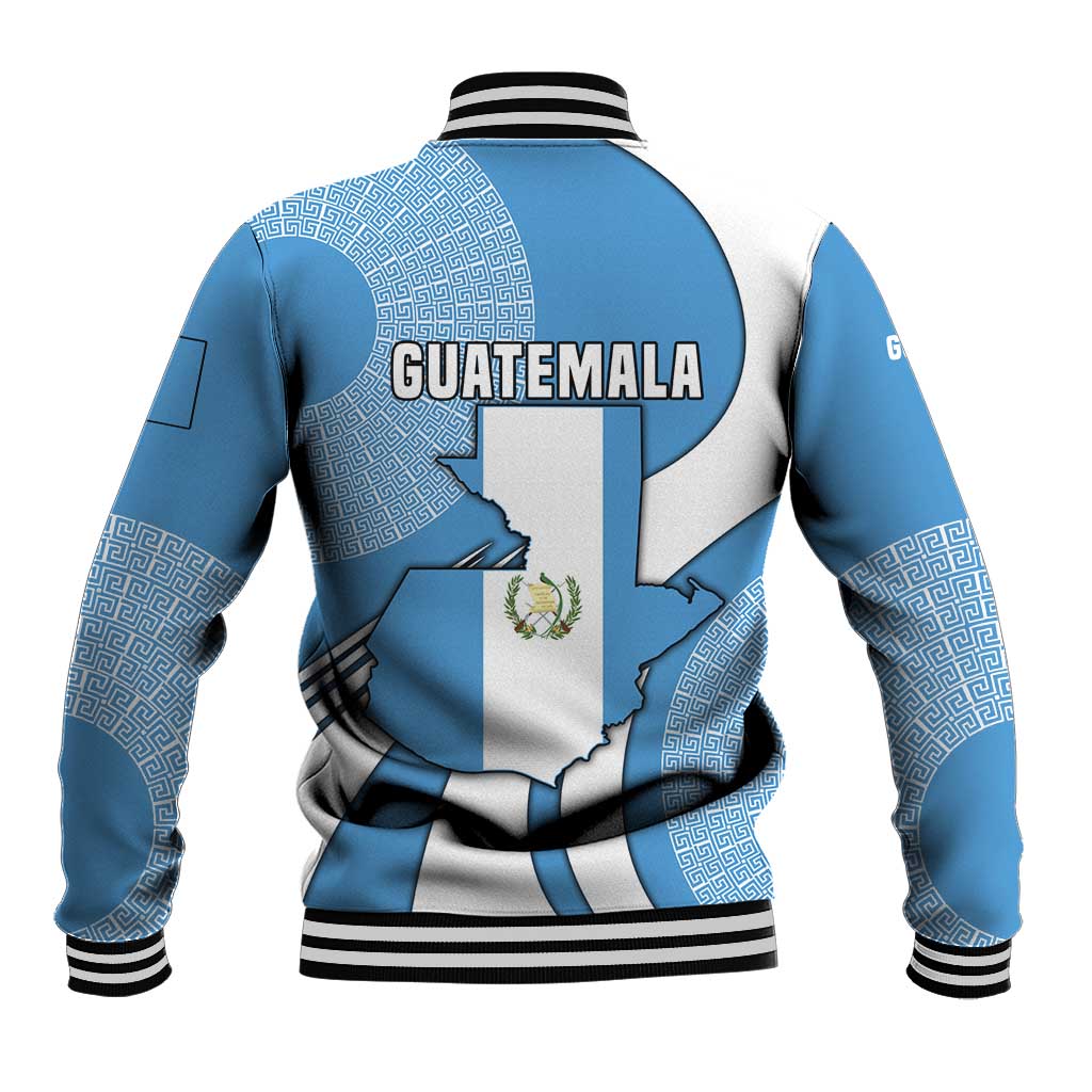Guatemala Flag Map Baseball Jacket with Blue White Swirl and Geometric Pattern Design - Wonder Print Shop