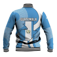 Guatemala Flag Map Baseball Jacket with Blue White Swirl and Geometric Pattern Design - Wonder Print Shop