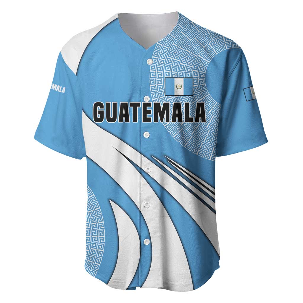 Guatemala Flag Map Baseball Jersey with Blue White Swirl and Geometric Pattern Design - Wonder Print Shop