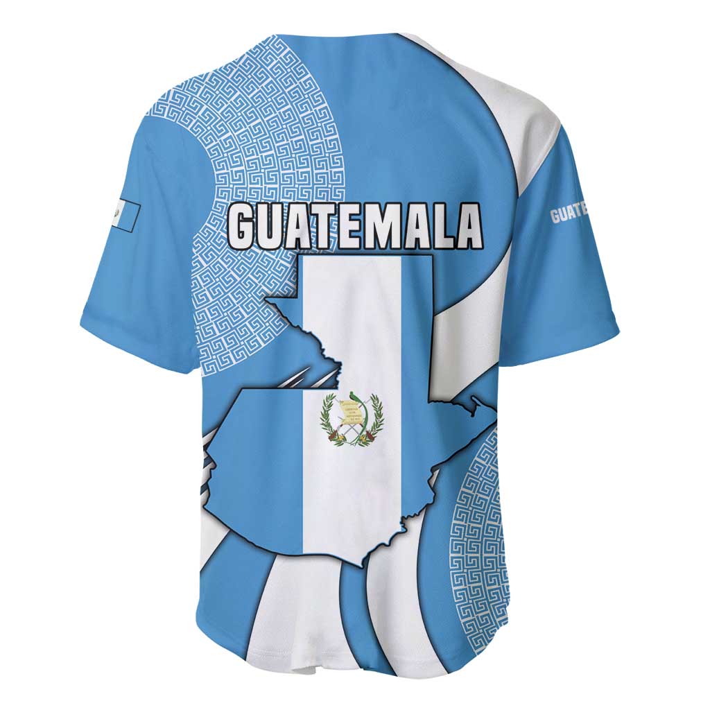 Guatemala Flag Map Baseball Jersey with Blue White Swirl and Geometric Pattern Design - Wonder Print Shop