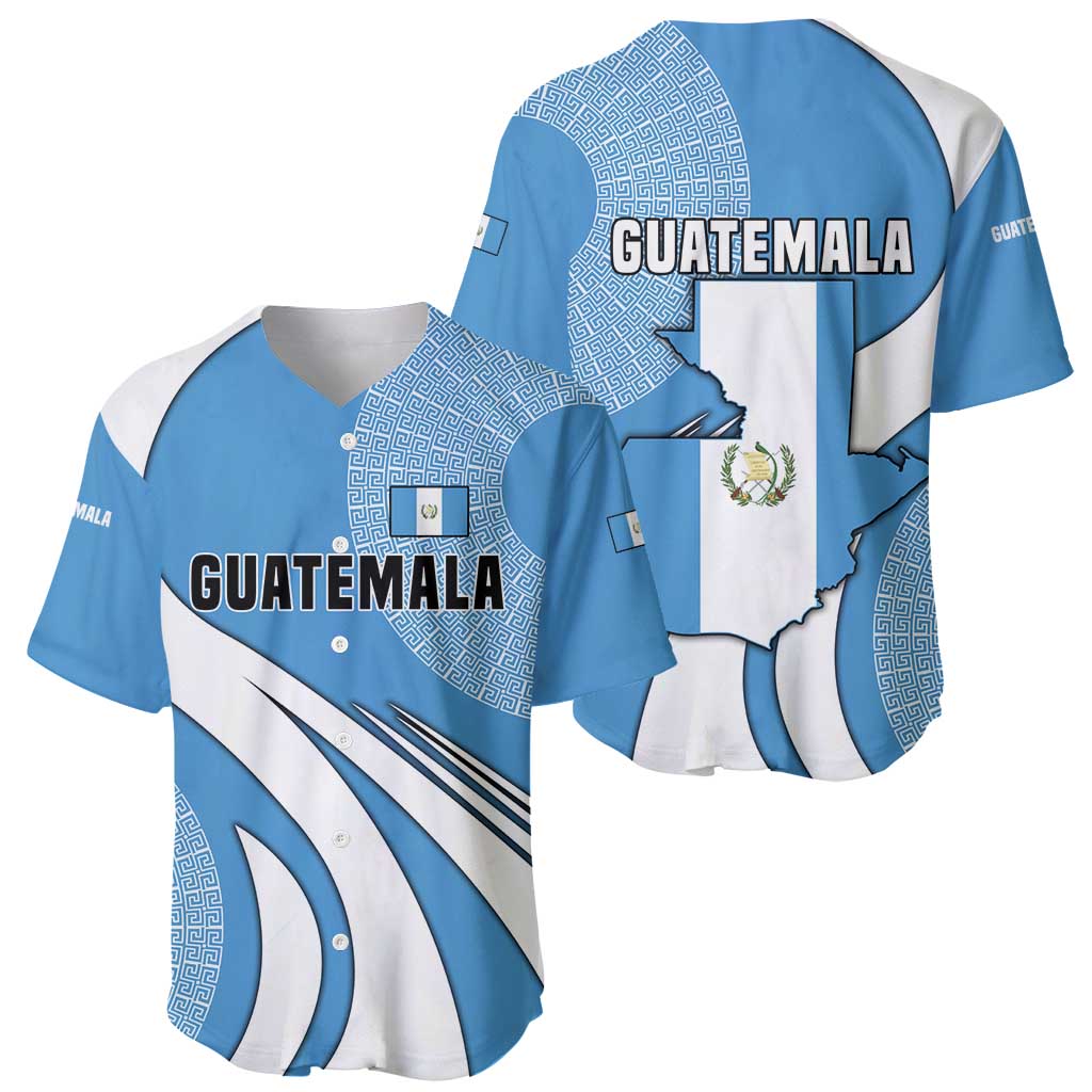 Guatemala Flag Map Baseball Jersey with Blue White Swirl and Geometric Pattern Design - Wonder Print Shop