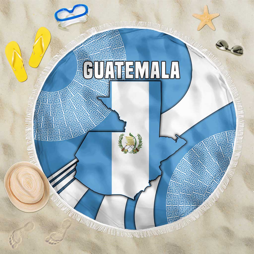 Guatemala Flag Map Beach Blanket with Blue White Swirl and Geometric Pattern Design - Wonder Print Shop