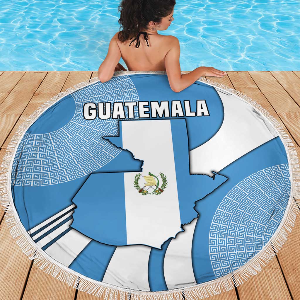 Guatemala Flag Map Beach Blanket with Blue White Swirl and Geometric Pattern Design - Wonder Print Shop