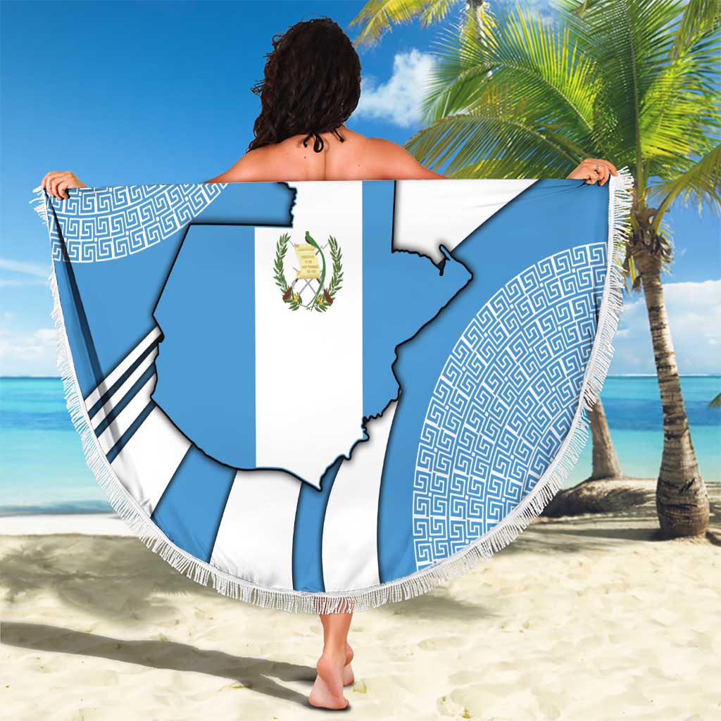 Guatemala Flag Map Beach Blanket with Blue White Swirl and Geometric Pattern Design - Wonder Print Shop