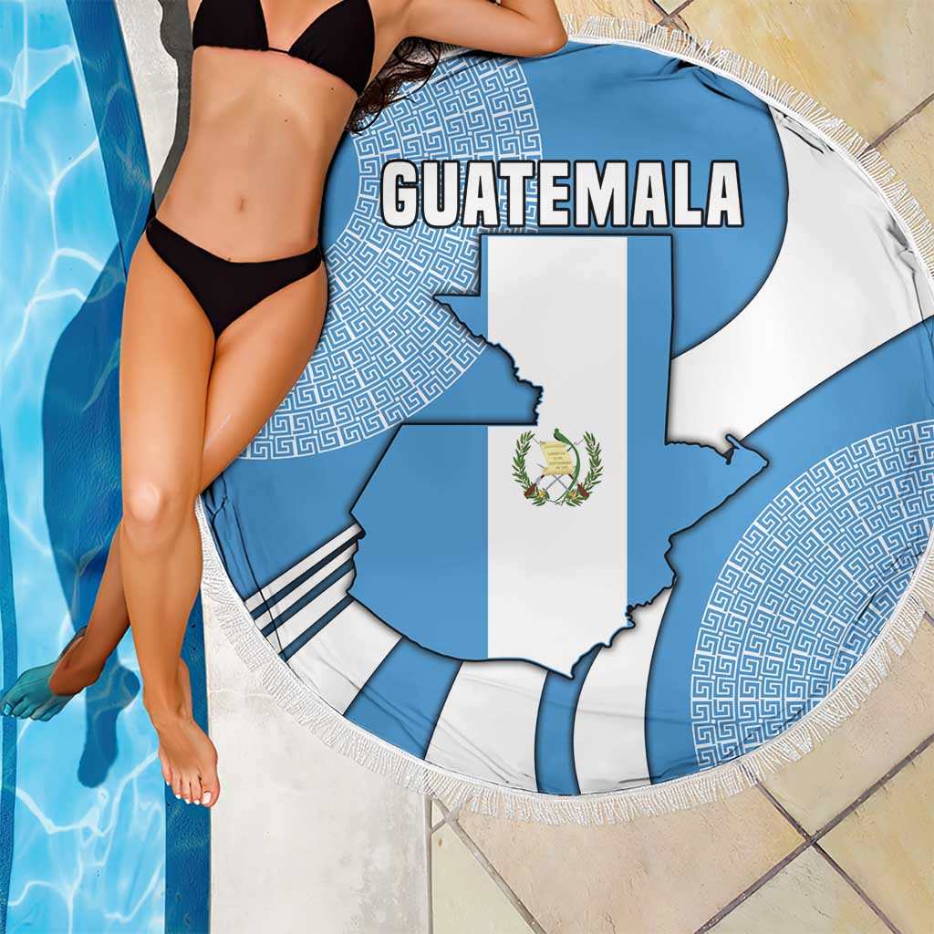 Guatemala Flag Map Beach Blanket with Blue White Swirl and Geometric Pattern Design - Wonder Print Shop