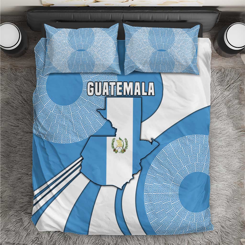 Guatemala Flag Map Bedding Set with Blue White Swirl and Geometric Pattern Design - Wonder Print Shop